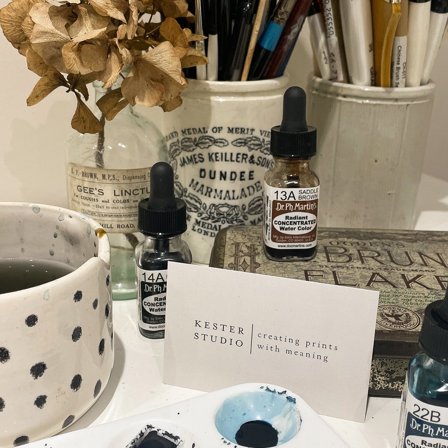 artist materials in studio