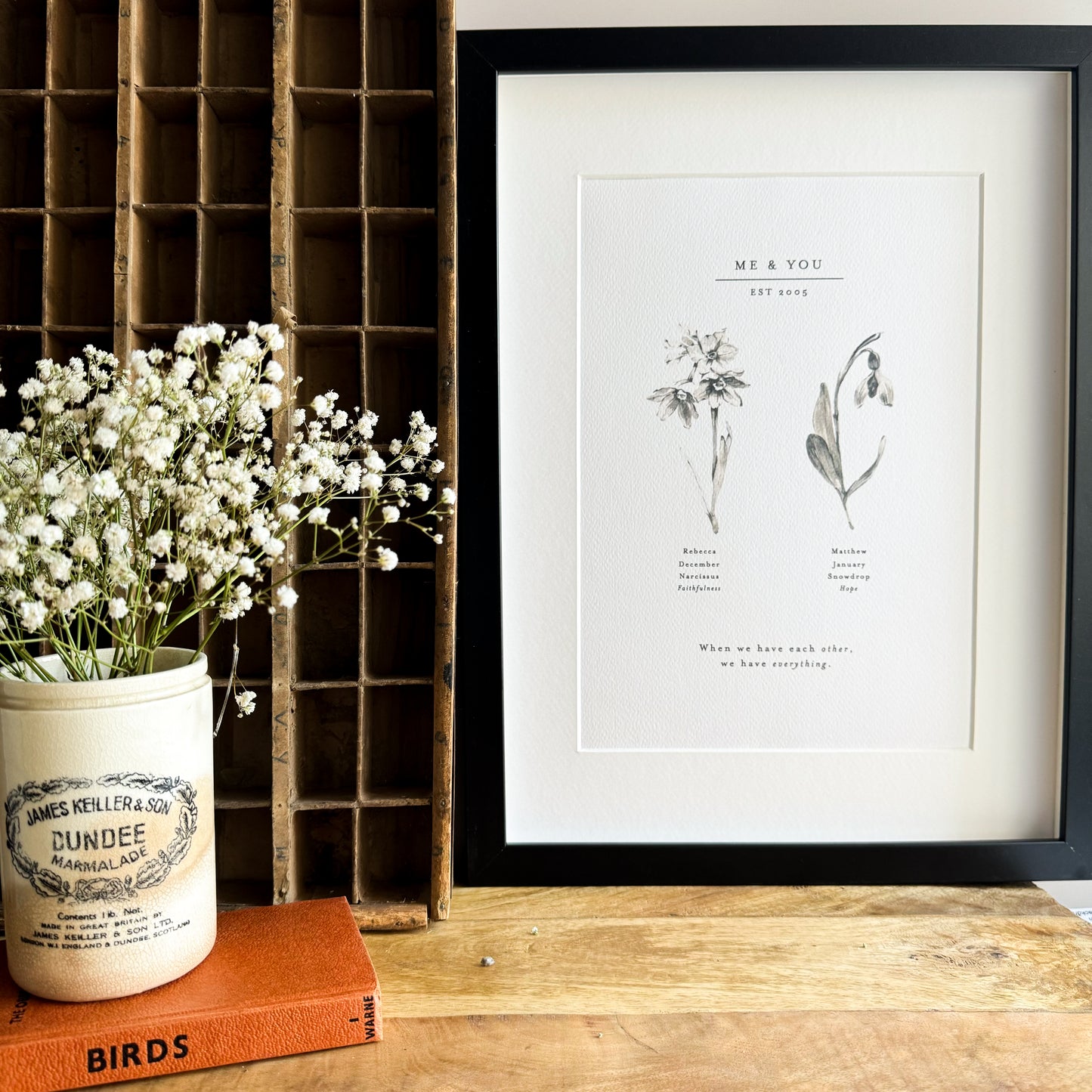 A4 'Me and You' Personalised Birth Flower Print