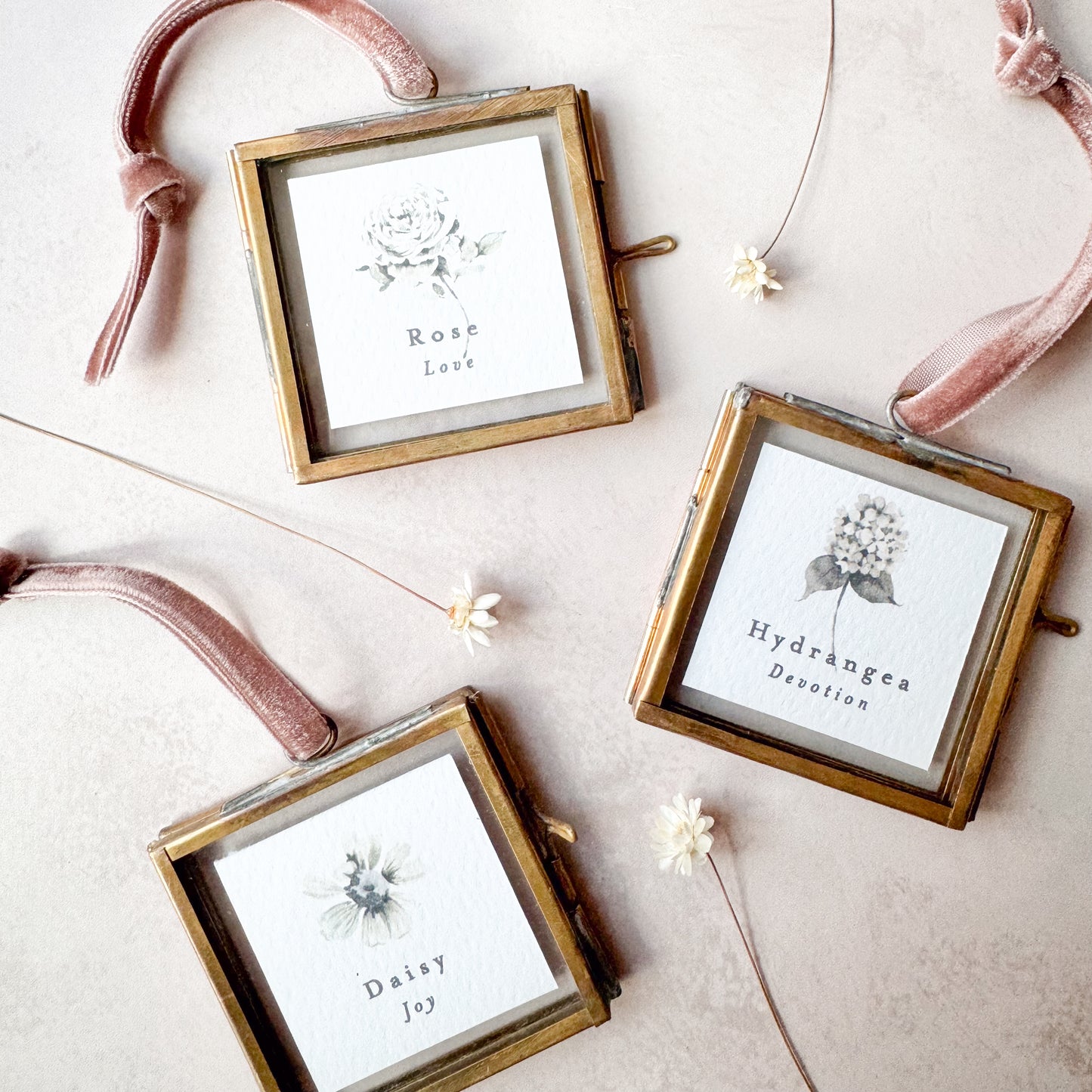 Small Hanging Brass Frame with Tiny Floral Print