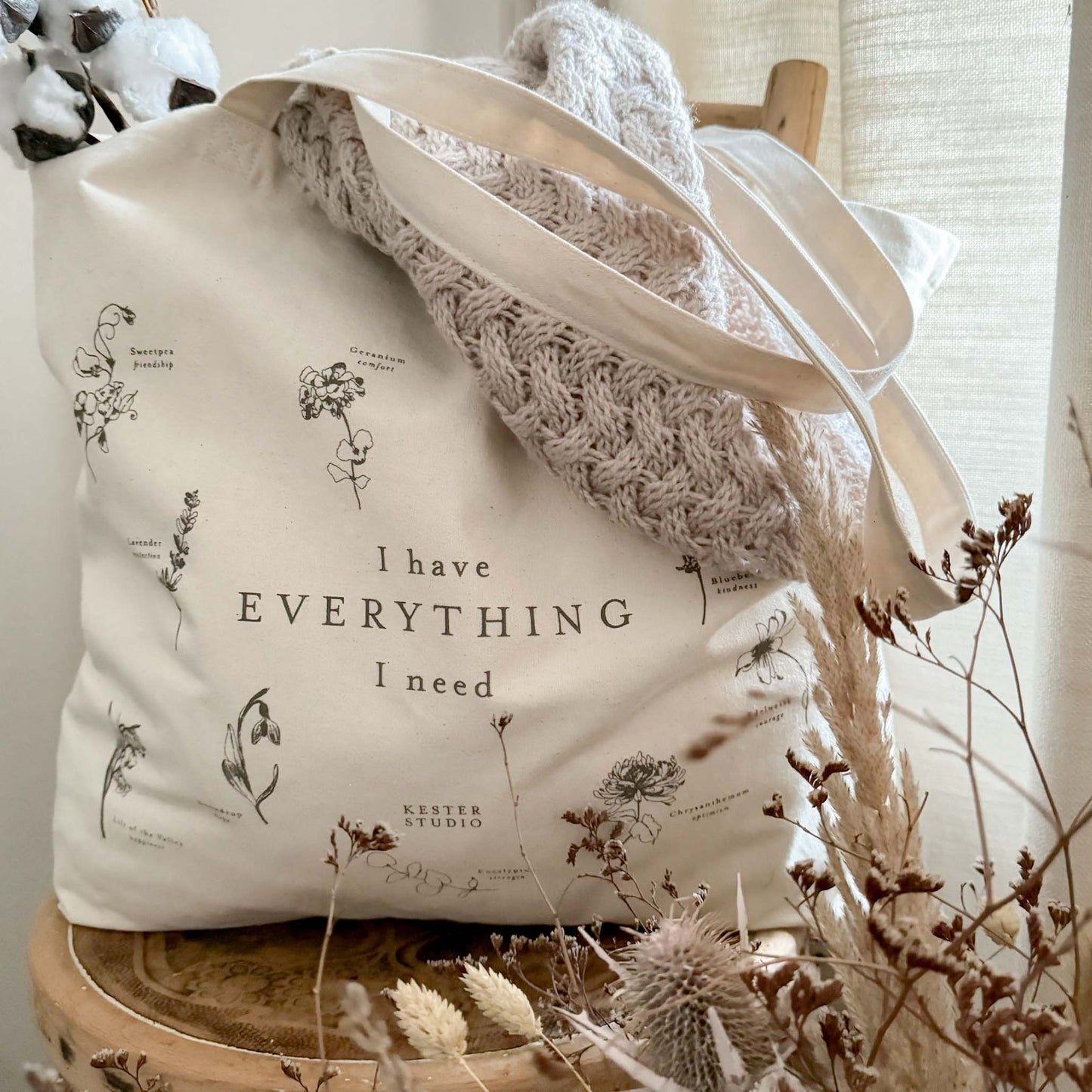 'I have everything i need' Floral Tote Bag