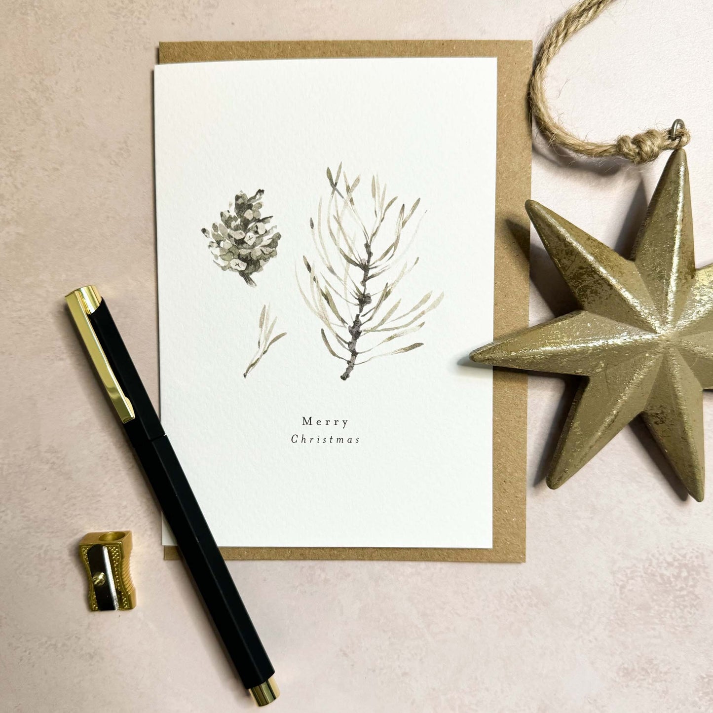 Fir & Pine Cone 'Merry Christmas' Card