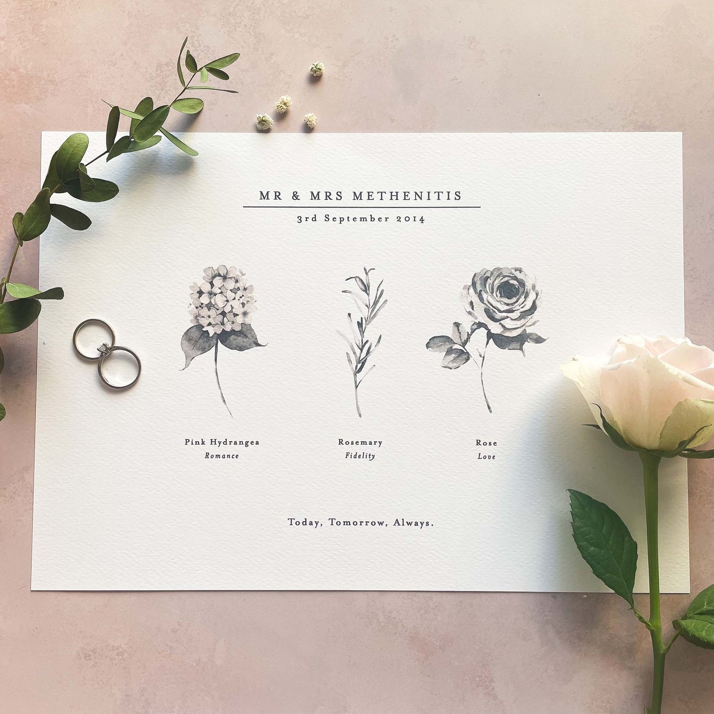 Personalised Wedding Flowers Print